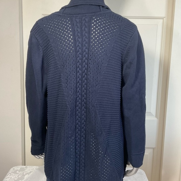 Talbots Women's Cotton Blend Open Front Navy BlueShawl Cardigan Sweater Size 1X - Picture 3 of 7